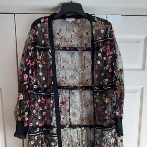 Adore Sheer Kimono with Floral Embroidery